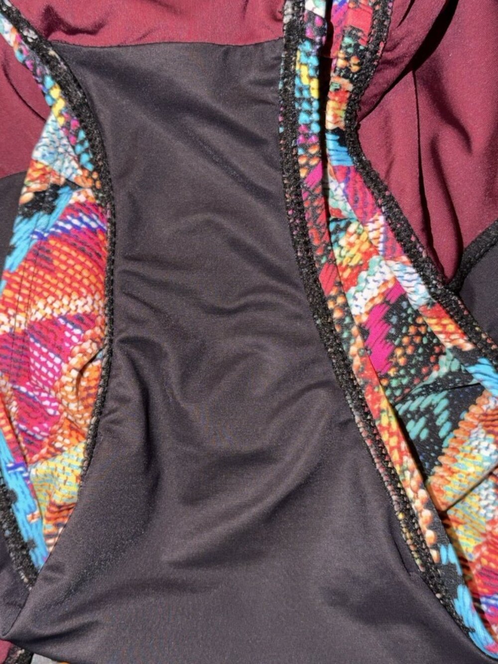 La Blanca Boho Tribal Lace-Up One Piece Swimsuit Multicolor Geometric Sz 2 Beach - Picture 6 of 9